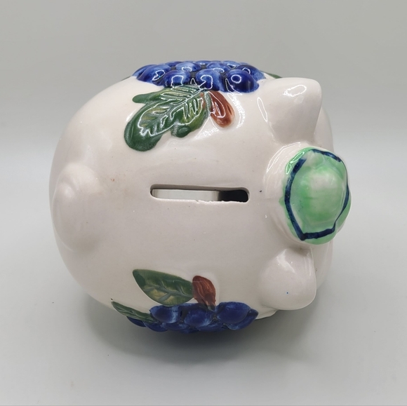 Vintage Piggy Bank Stoneware Pig Grape Cluster Stopper Wine Lovers - Picture 6 of 6
